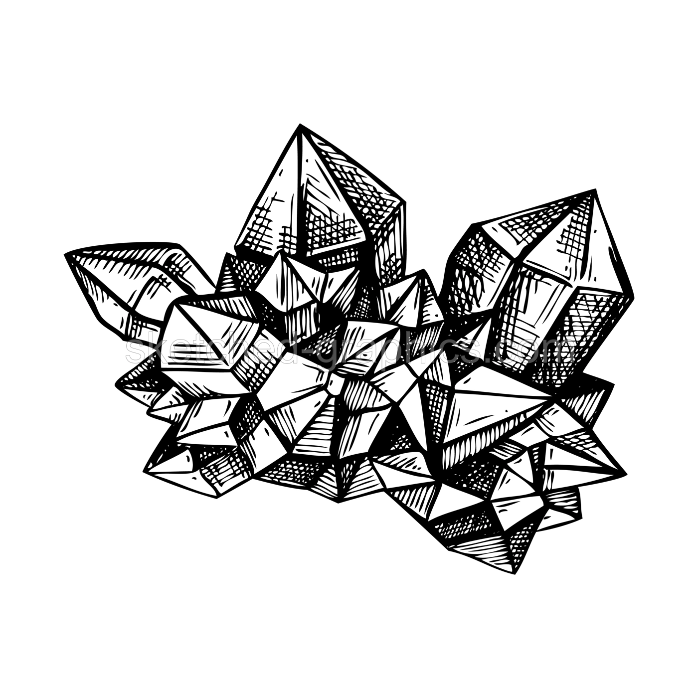 Amethyst crystal sketch. Witchcraft vector illustration. Vintage Halloween design element. Hand-drawn alchemy, apothecary, esoteric symbols. NOT AI generated Illustration